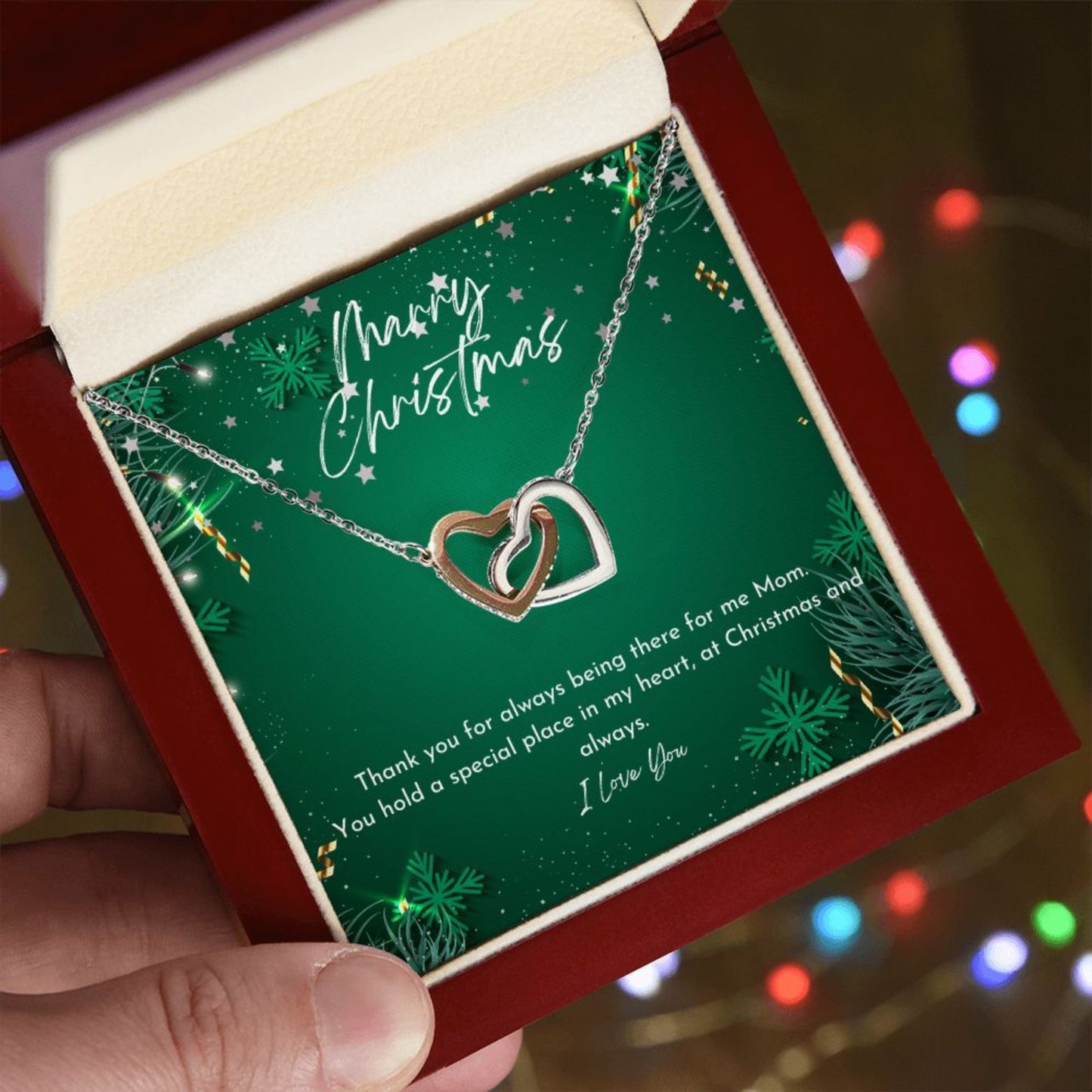 Interlocking Hearts Necklace - Merry Christmas Mom